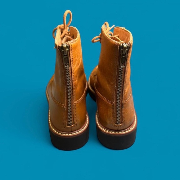 Madewell Citywalk Lugsole Lace-Up Boots // Back-Zip Combat Luggage Brown - Picture 2 of 4